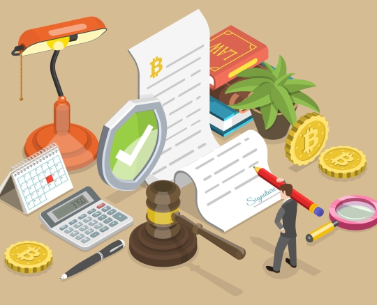 3D Isometric Flat Vector Conceptual Illustration of Crypto Regulation, Government Control of Blockchain Technologies