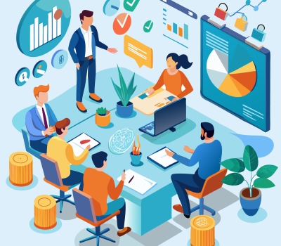 Business Team Collaborates on Data Analysis and Strategy
